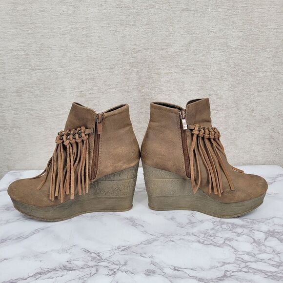 Sbicca Vintage Collection Zepp Women's Brown Fringe Wedge Boots Bootie - Picture 6 of 14